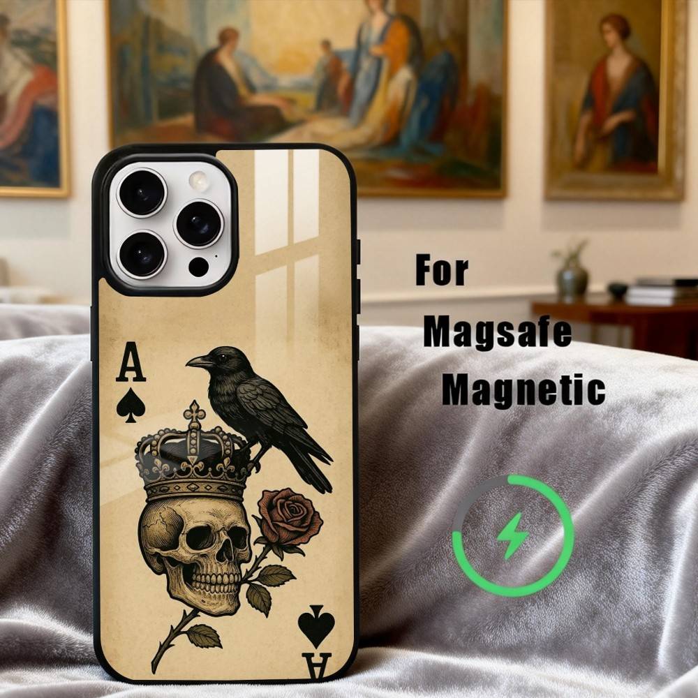 S-Skeleton Q-Queen of Hearts CARD Phone Case For iPhone17,16,15,14,13,12,11 Plus,Pro Max Magnetic For Magsafe Wireless Charging