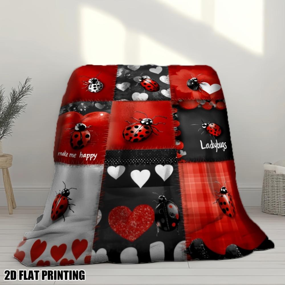 Marienkäfer Herzen Kuschelige Decke - Perfekt für Betten, Sofas, Büro, Reisen - Tolles Geschenk für jede Jahreszeit