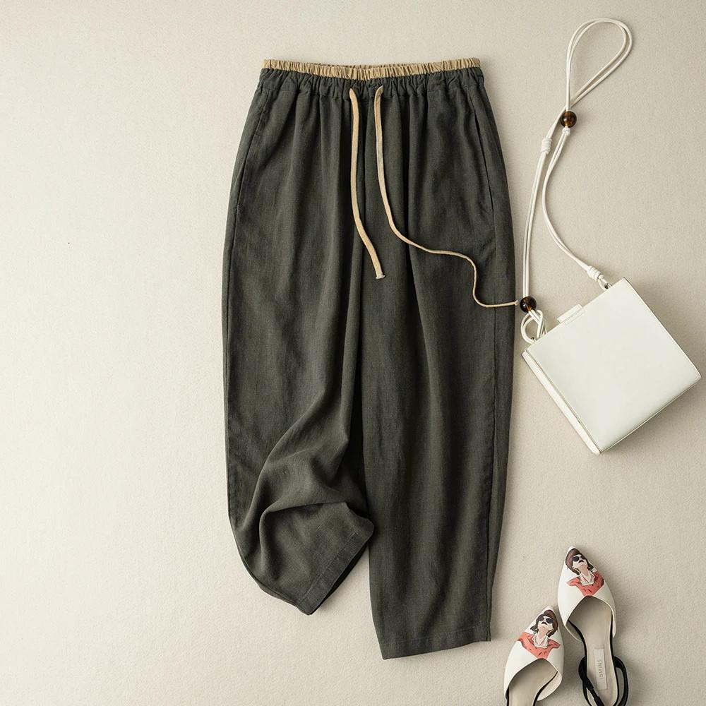 Pantalones de Lino y Algodón Vintage de Cintura Alta con Diseño para Mujer, Pantalones Casuales Sueltos y con Caída para el Trabajo