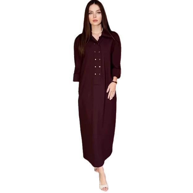 

2025 Spring/Summer V-neck Pleated Elegant Long Dress with European Casual Fashion Design XL вина червоного кольору
