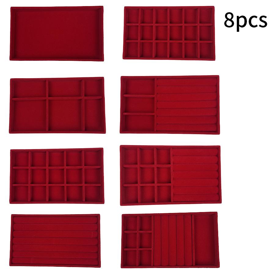 1 zestaw, (w tym 8 szt.) flokowane pudełko na biżuterię tacka na biżuterię
