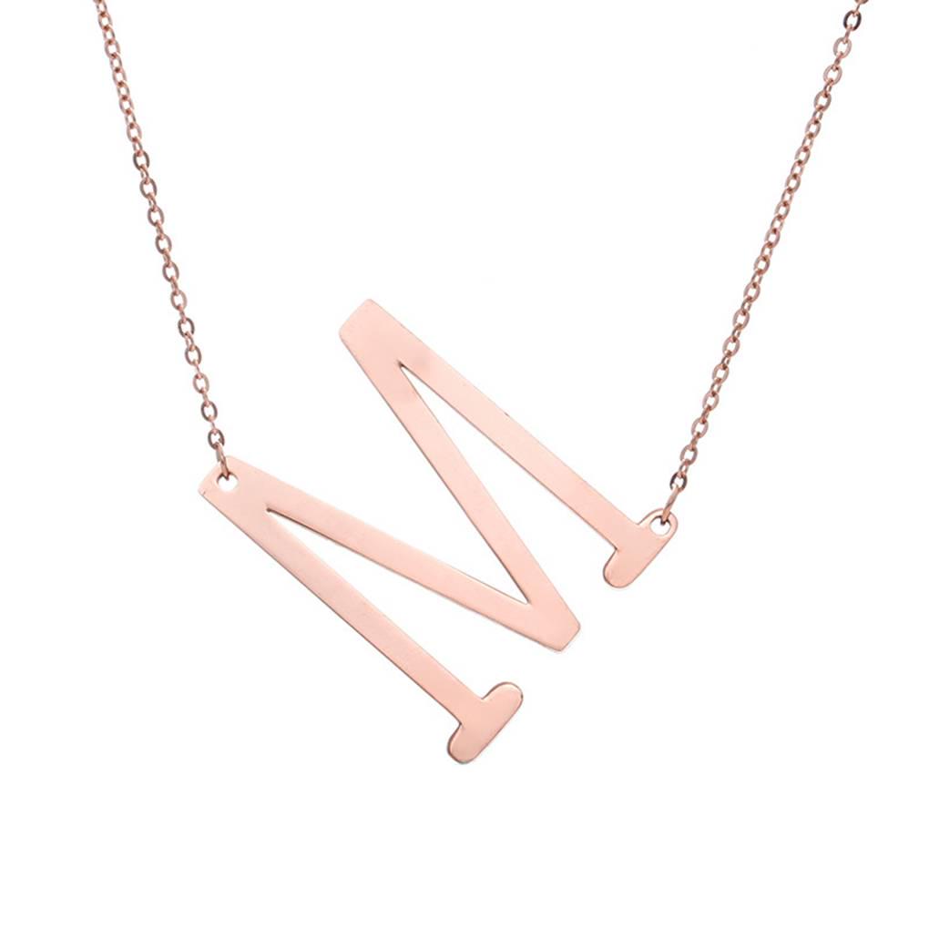 Alphabet Necklace Rose Plated Initial Letter Alphabet A - Z Choker Pendant