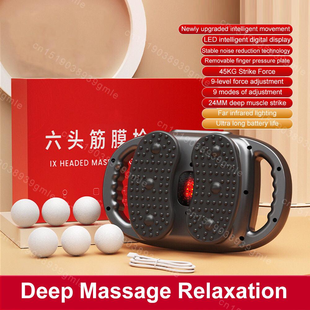 

6-Head Fascia Gun Red Light High-Frequency Vibration Body Massage Gun Back Waist Massager Neck Shoulder Massager Muscle Relax