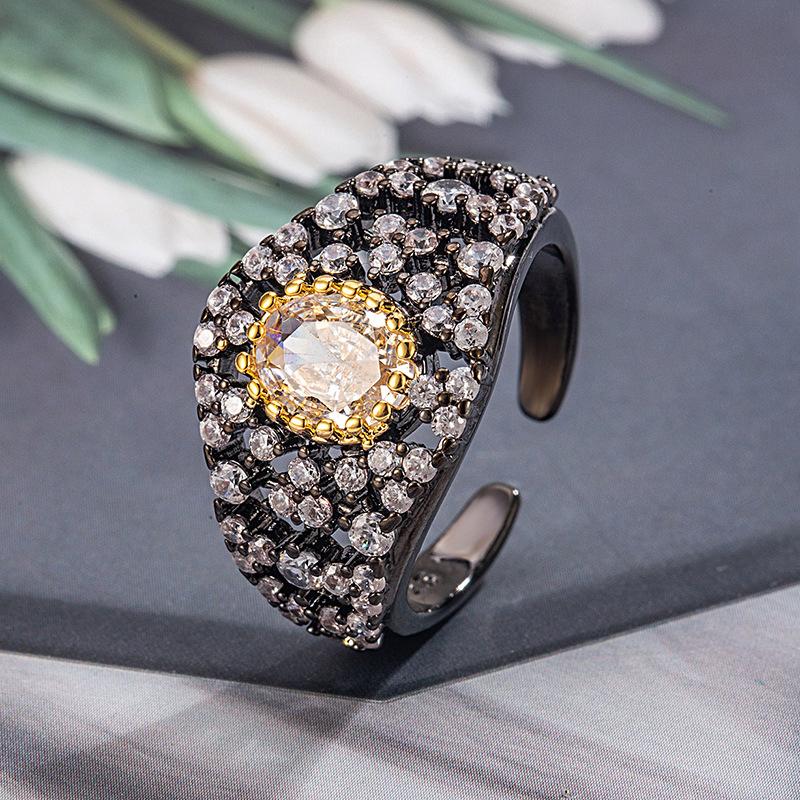 Vintage Wide Oval Zircon Ring Women Stackable Geometric Luxury Premium Minimalist Versatile Index Finger Band Party Daily Gift