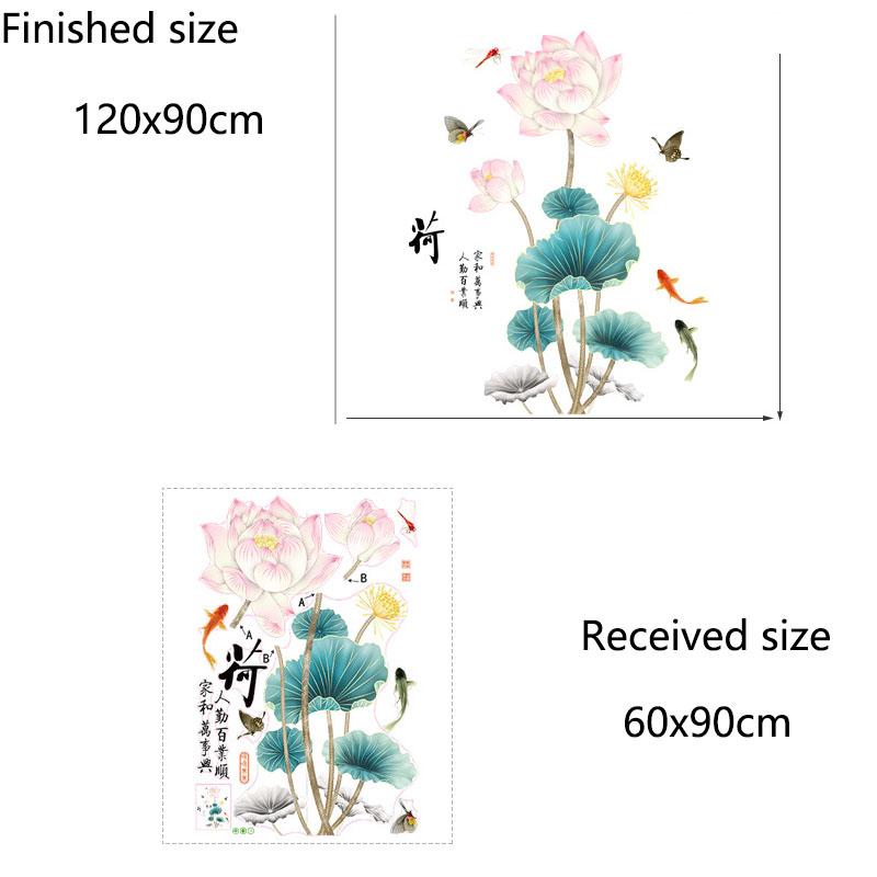 Chinese Style Hand Painted Lotus 3D Wall Sticker Self Adhesive for Living Room Background Wall Decor Vintage Art Home Decoration