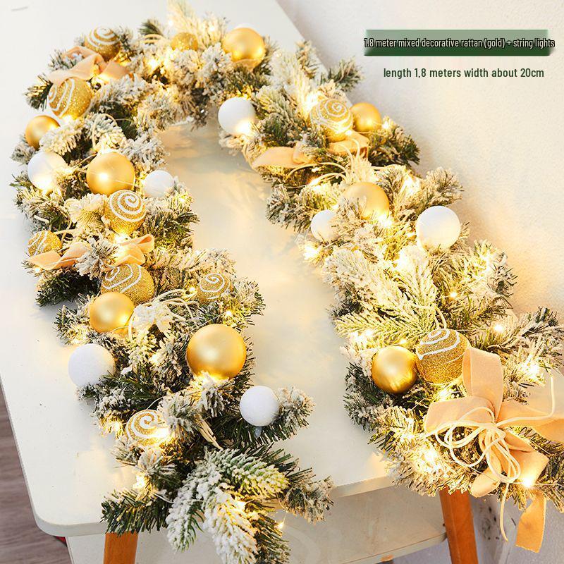 Encrypted Snowing PE Rattan Garland with Flocked Snow for Window & Wall Hanging