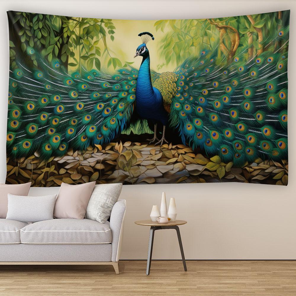 Vintage Peacock Tapestry Bohemian Style Minimalist Mysterious Art Jungle Flower Oil Painting Living Room Bedroom Home Decoration
