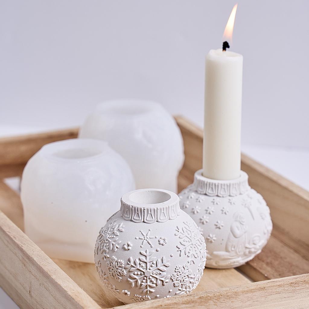 3D Christmas Ball Candlestick Silicone Mold DIY Embossed Lantern Snowflake Flower Candle Holder Plaster Resin Craft Making Molds