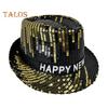 Paillettenhut, Happy New Year, Jazzhut, Vintage-Cowboy-Stil, Party-Club, Foto-Requisite, glitzernder Fedora, Kopfbedeckung für Erwachsene für Cosplays, Feiertage, Karneval