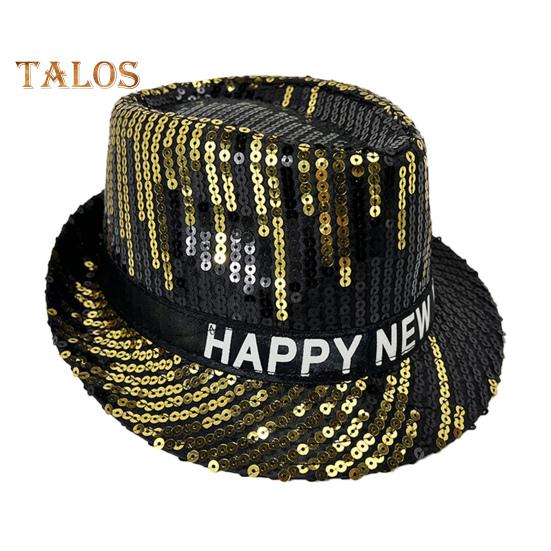 Paillettenhut, Happy New Year, Jazzhut, Vintage-Cowboy-Stil, Party-Club, Foto-Requisite, glitzernder Fedora, Kopfbedeckung für Erwachsene für Cosplays, Feiertage, Karneval