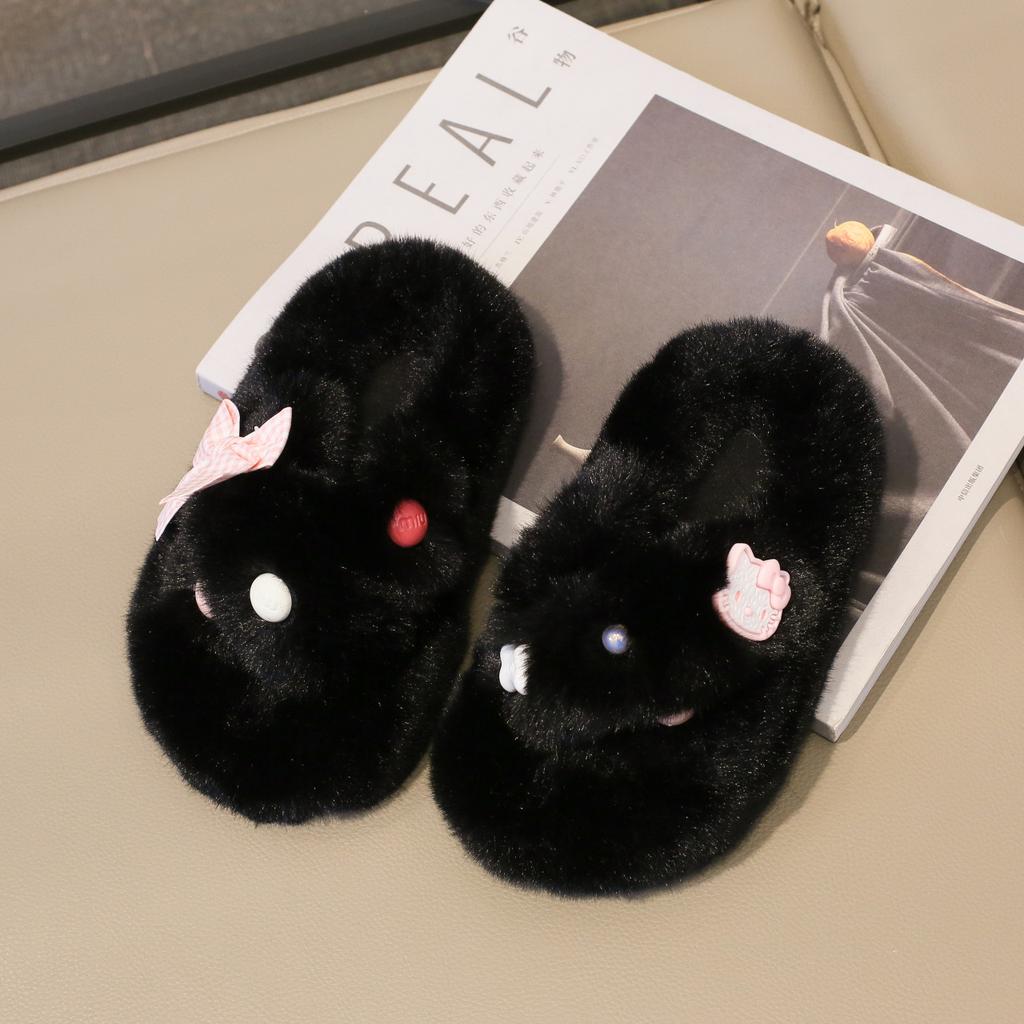 Children's Autumn and Winter New Korean Version Thick-bottomed Cartoon Fluffy Slippers Girls Wear Indoor Cute Slippers Plush