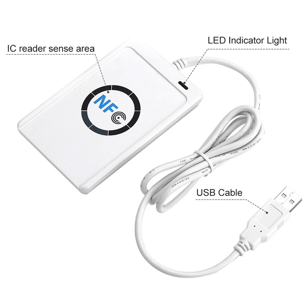 Portable Adapter NFC RFID Reader Writer ACR122U ISO 14443A/B Software in White IC Card Reader Contactless Reader Writer