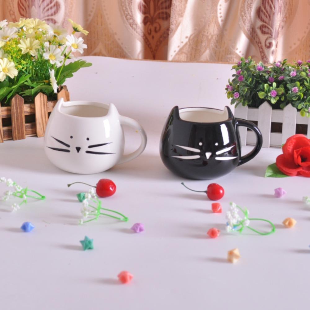 Kreative niedliche schwarz-weiße Katze Keramiktasse, Wasserbecher, Tasse bemalte Keramiktasse Becher