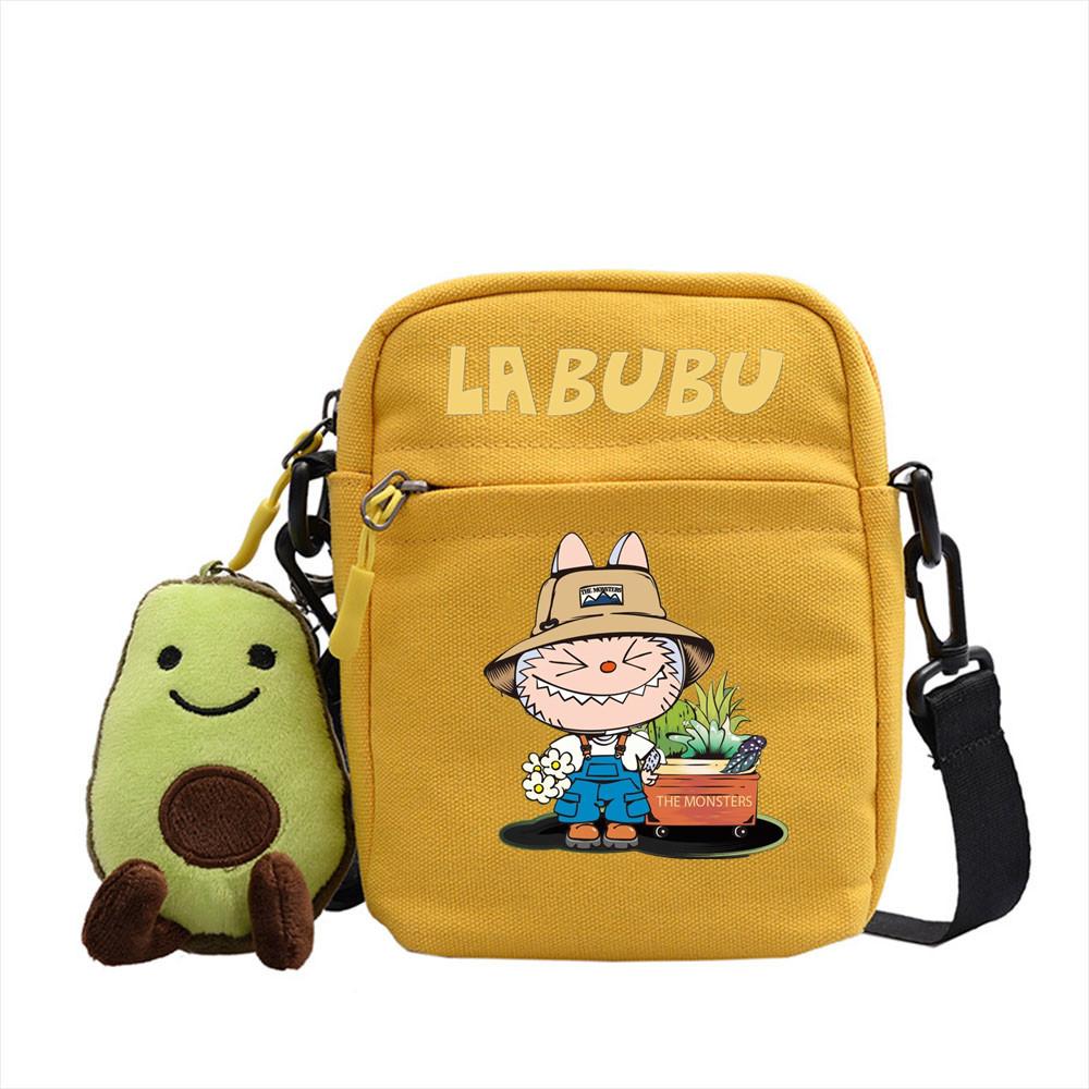 LABUBU canvas bag LABUBU peripheral small square bag doll nylon canvas lightweight simple versatile crossbody bag