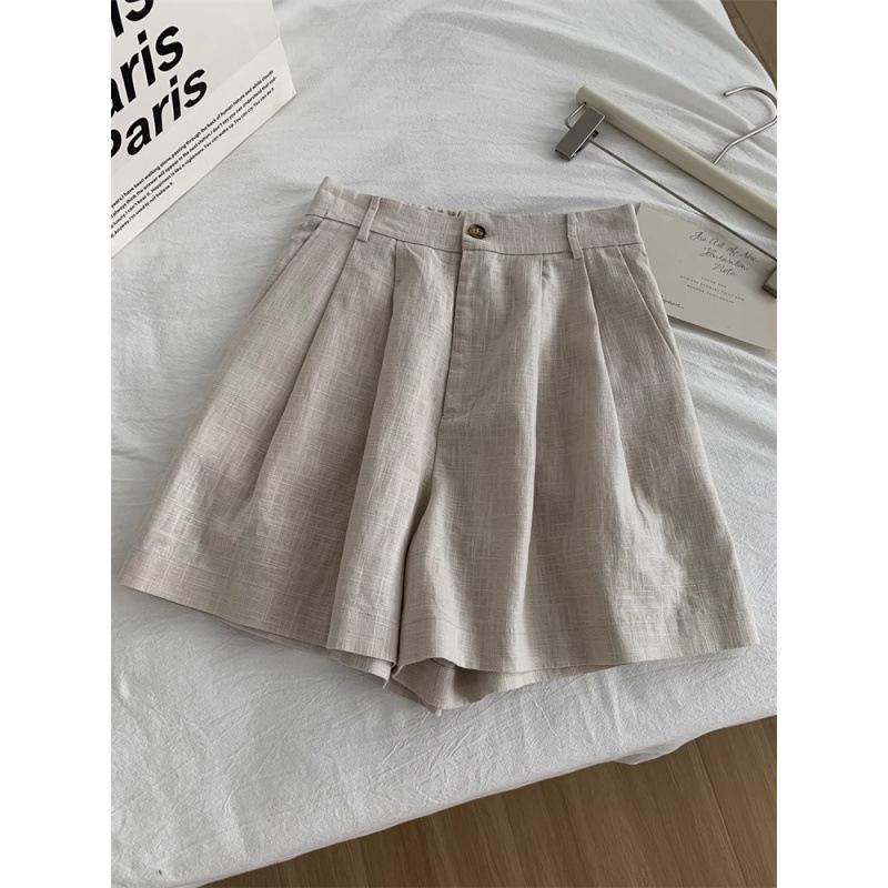 Women Vintage High Waist A Line Thin Summer Casual Loose Shorts S льняной
