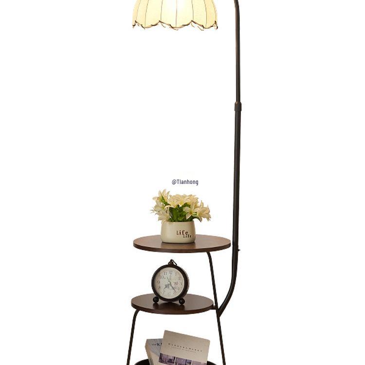 Chinese-Style Floor Lamp for Living Room & Bedside Table with Storage - Integrated Bedroom Atmosphere Decor