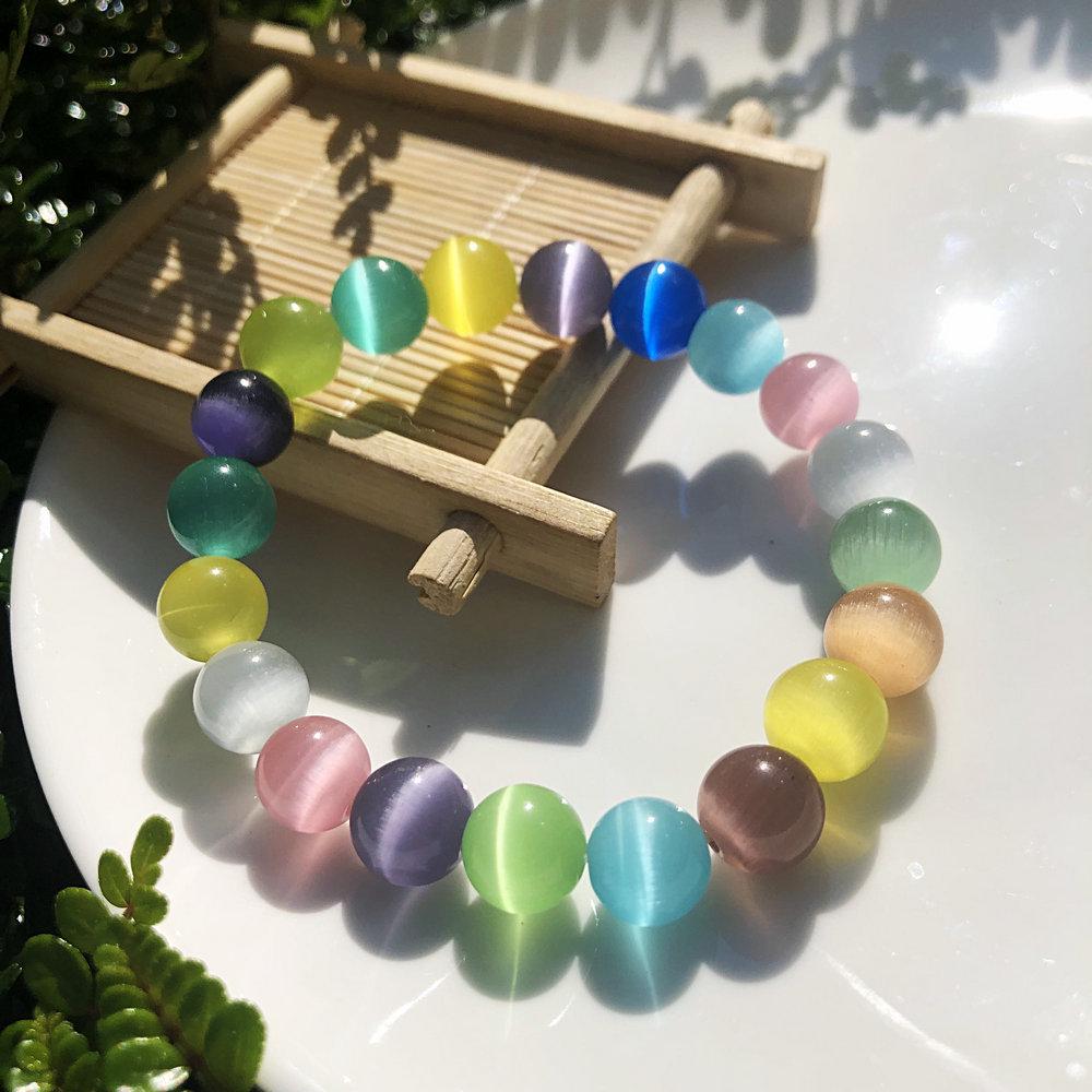 10MM Multicolor Cat's Eye Beaded Bracelet - Exquisite Chinese Ancient Style Crystal Design