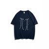 Large size loose cotton short-sleeved t-shirt women's new spring and summer fat mm meat covering and thin black bow  trendy