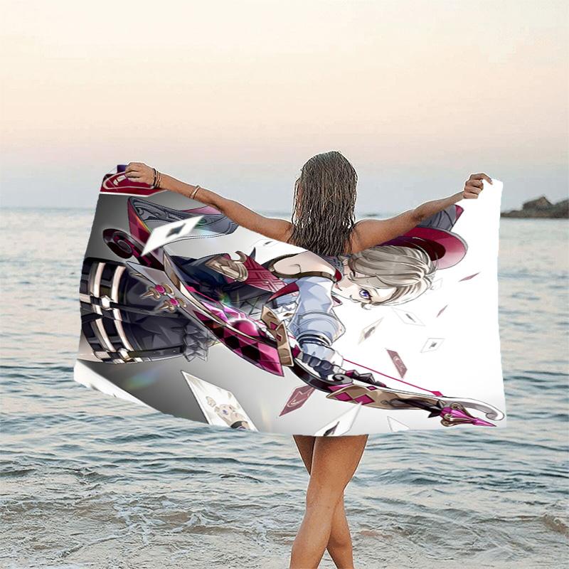 1pc Genshin Impact Lyney1 Beach Towel, Beach and Seaside Swimming Pool Equipment, Fashion Pattern, Rectangular, Travel Essentials