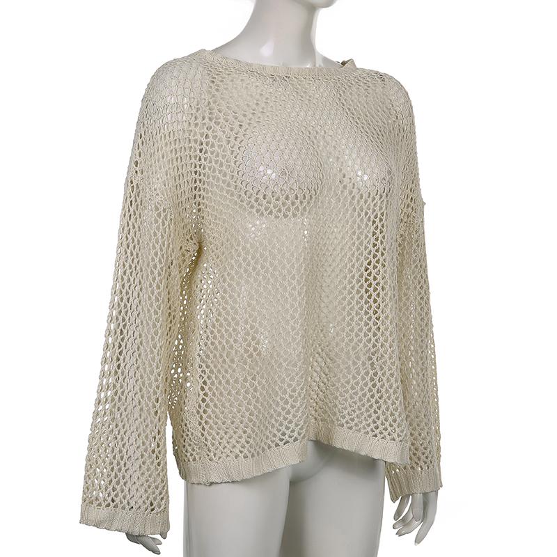 Pullover Streetwear Donna Vintage Casual Maglione in Maglia T-shirt Manica Lunga Y2K Top Smock Vuoti Maglioni Larghi T-shirt Moda