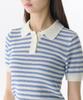 MUSINSA STANDARD WOMAN Women'S Striped Knitted Polo Shirt [Ivory/Sky Blue]