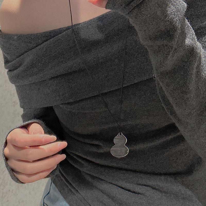 S925 Sterling Silver Niche Design Sense Retro Gourd Comb Necklace Korean Style Simple Blogger Sweater Chain