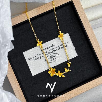 Luxury 24K 9999 Pure Gold Real Gold Niche Design Sense Flower Collarbone Necklace Exquisite Women's Necklace