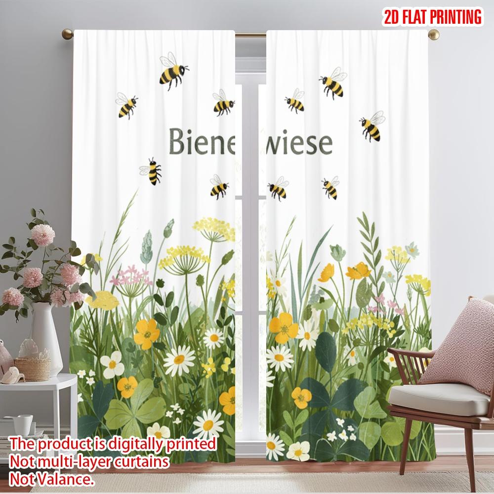 

2pcs 2D flat printing Window Treatment Curtains Bee meadow flowers bees Polyester Without Electricity 0 for All Occasions 52.50×116.00 CM 2pcs