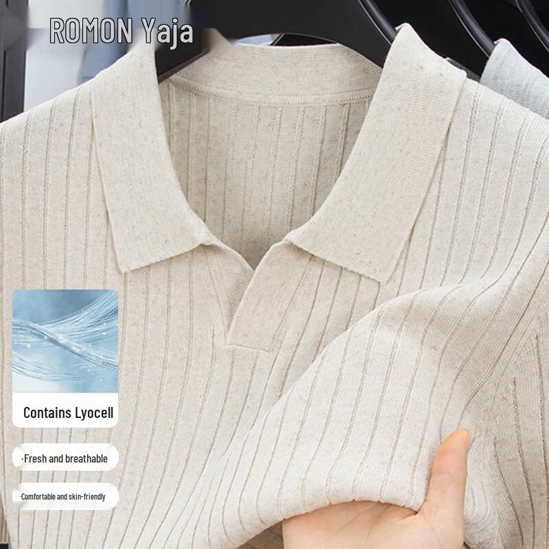 ROMON Men s Summer Cool-Feel Linen Knit Polo Shirt XL