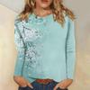 Women's Basic Long-sleeved T-shirt, Round Neck, Leaf Print, Plain Top, Everyday Pullover, Party Gift, Versatile T-shirt