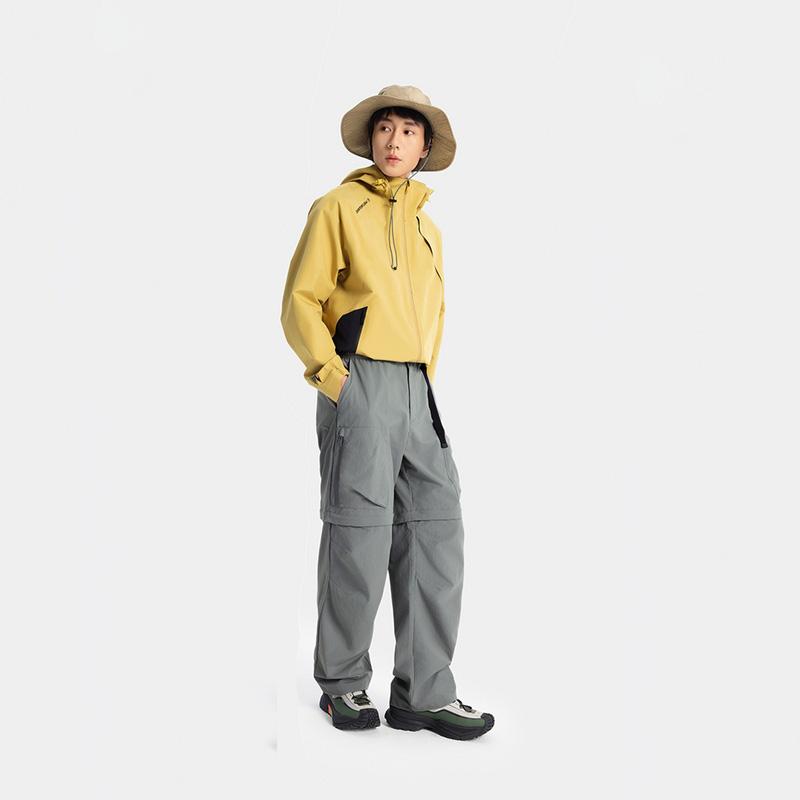 Li Ning CF Suo Versátil Prega Dupla Outdoor Resistente à Água Solto Perna Reta Cor Sólida Bolso Grande Calças Casuais Masculinas Calças Cinza Sombra AYKV213-2