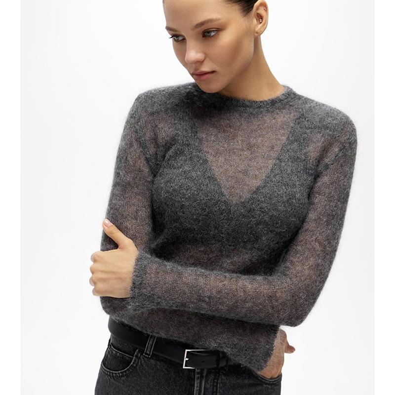 Solid Round Neck Thin Knitted Sweater For Women Fashion Commuting Long Sleeve Pullover Autumn New Female High Street Jumper