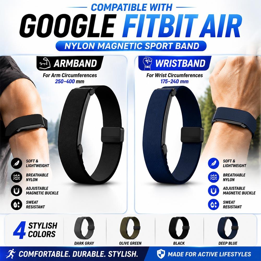 2PC Nylon Biceps Band/Wristband for Google Fitbit Air Band Fitness Tracker Replacement Band Magnetic for Google Fitbit Air Strap