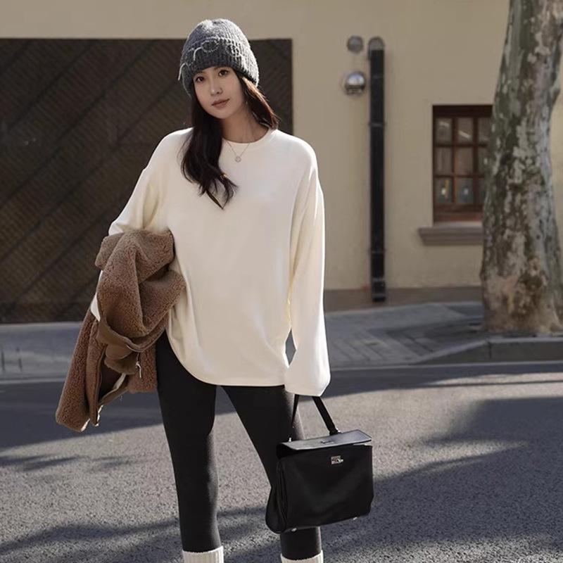 

Women s White Long-Sleeve Loose-Fit T-Shirt: Mid-Length Round Neck, Covers Buttocks, New for Spring 2026 L (Recommended 120-140 jin) белый