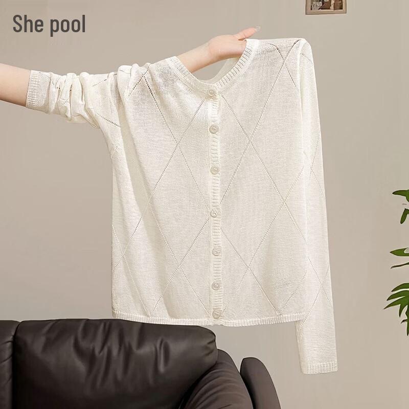 Women s Diamond Hollow Knit Lightweight Cardigan One Size