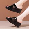 Middle Heel Wedge Sandals Women's Summer New Muffin Thick-soled Waterproof Table Hollow Mesh Patent Leather Outer Wear Cool Slippers
