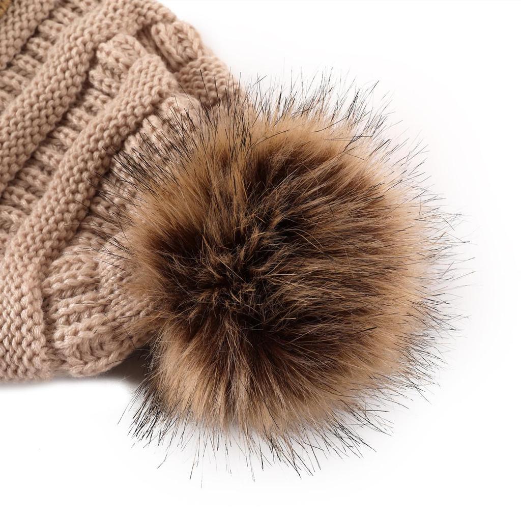 Fashion Winter Leopard Women's Hat Warm Knitted Beanies Cap For Women Girl Pom Pom Thick Lady Female Cap Hat With Hair Ball
