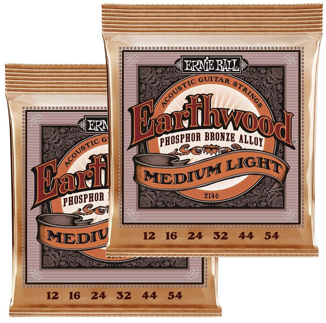 

ERNIE BALL Authentic 2146 Acoustic Guitar Strings (12-54) Earthwood Phosphor Bronze Medium Light, 2-Pack