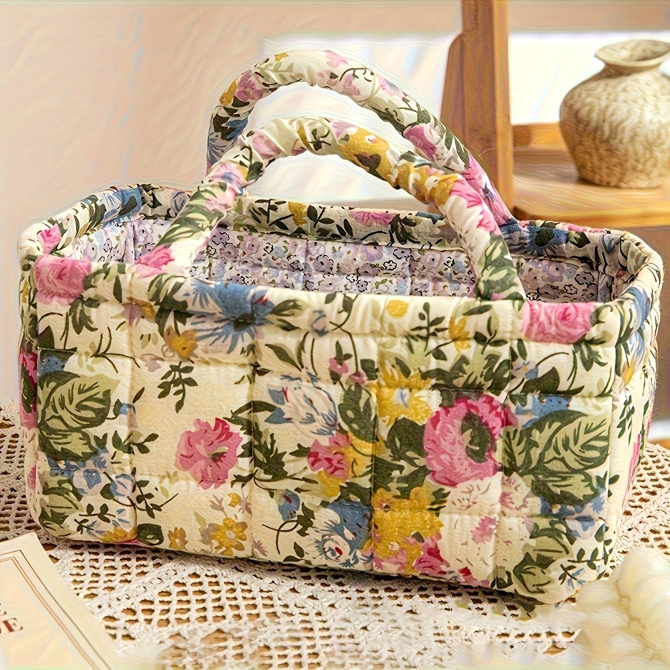 

Великий вінтажний квітковий стьобаний кошик для зберігання з міцною ручкою - Складаний багатофункціональний органайзер для жінок та дівчат, портативний для прання, іграшок 1pc
