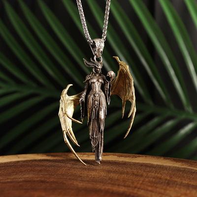 Golden Wings Mother of Demon Pendant Female Soldier Witch Necklace Couple Trend Jewelry Anniversary Gift