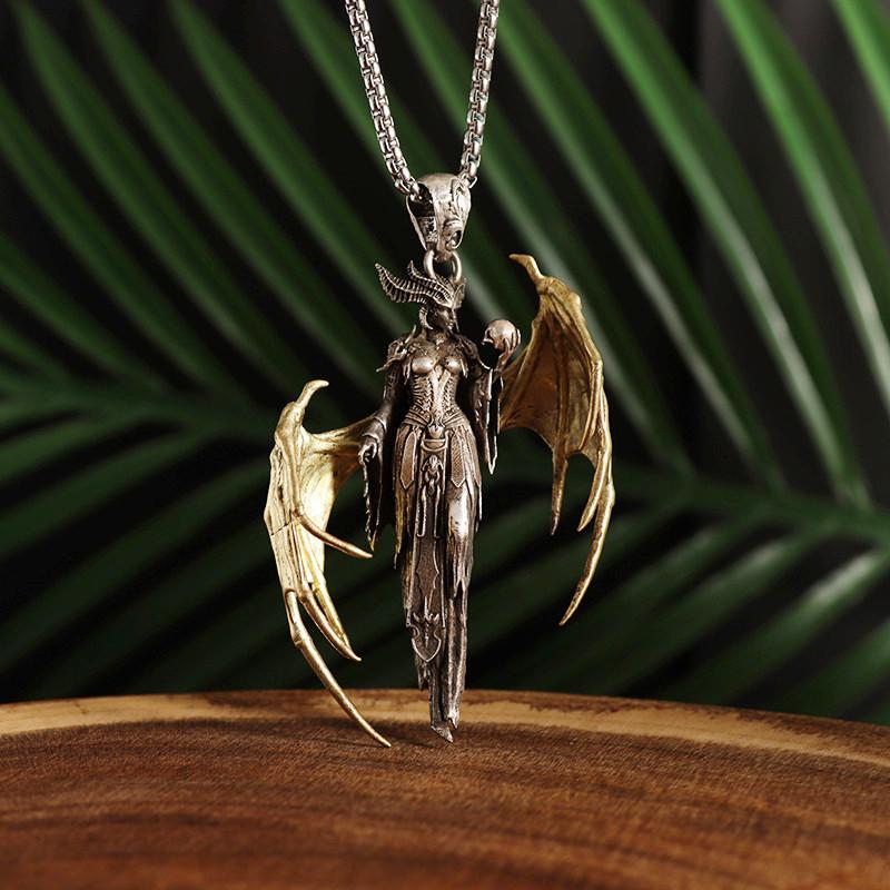 Golden Wings Mother of Demon Pendant Female Soldier Witch Necklace Couple Trend Jewelry Anniversary Gift