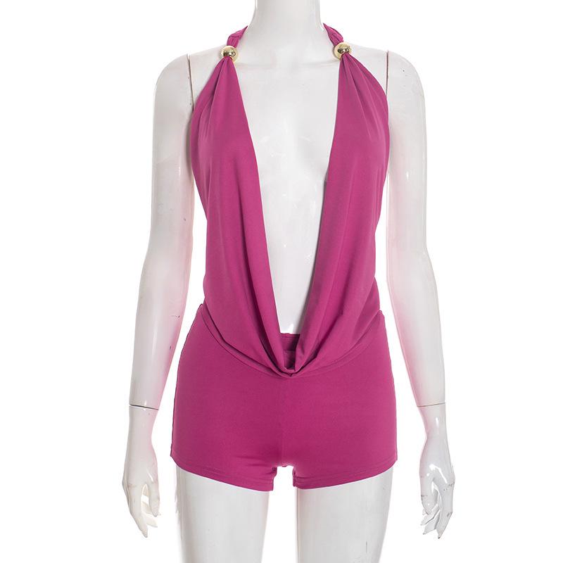 European & American Style Women s Halter Backless Tie-Up Top and Shorts Set Small розы красного