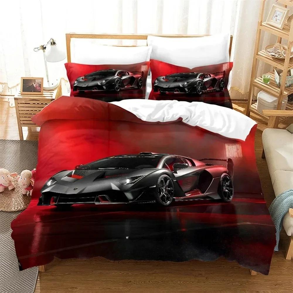 Cars Vehicles Bedding Set Boys Bedroom Decor Quilt Cover Pillowcase Cars Racing Print Bed Linen Set King Queen for Adults