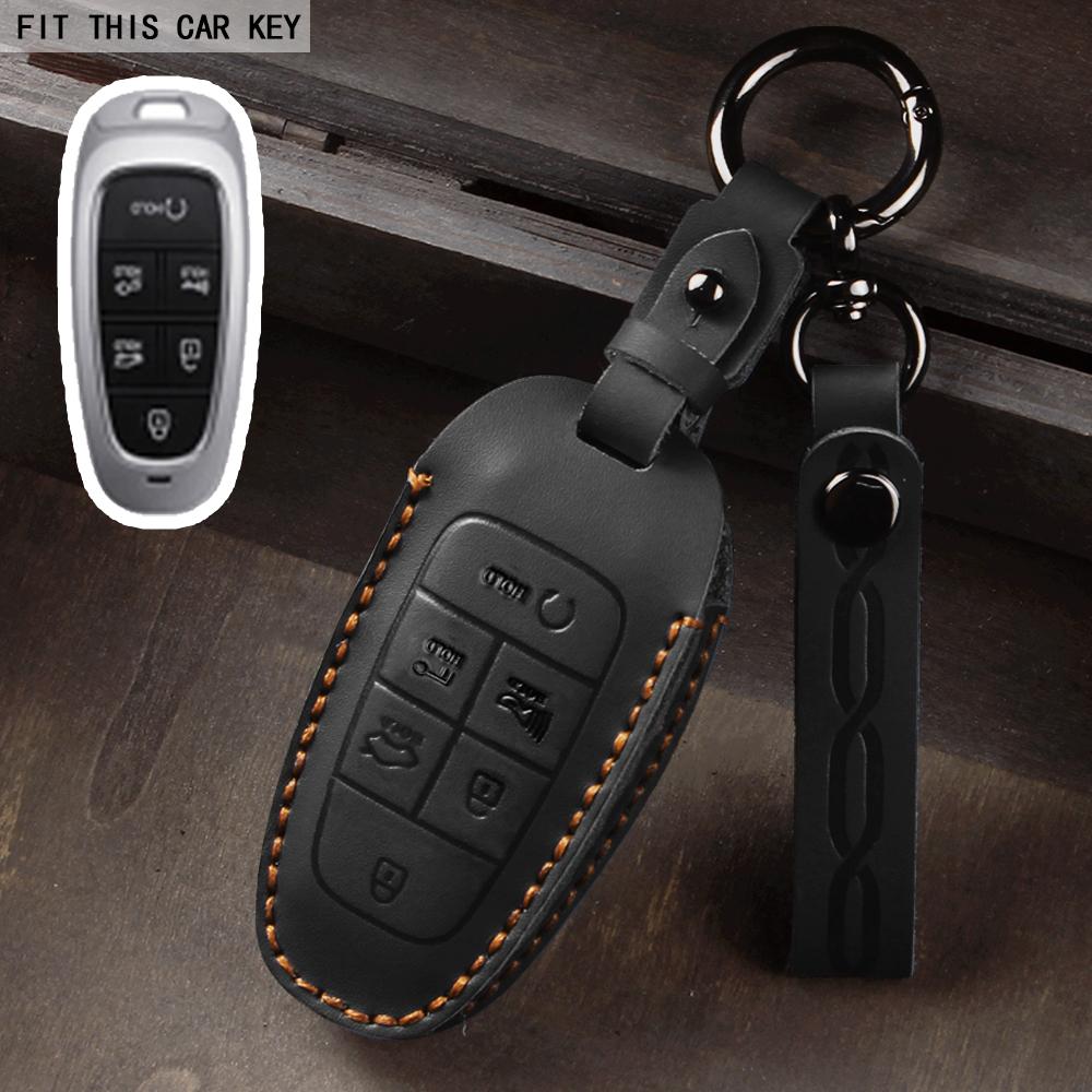 Schlüssel Lederetui Schlüsselanhänger für Hyundai Santa Fe Tucson 2022 NEXO NX4 Atos Solaris Prime 2021 Autoschlüsselabdeckung Schale