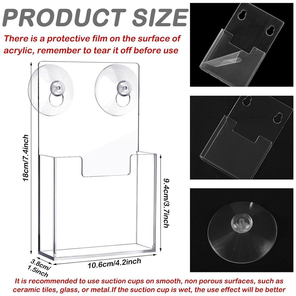 2pcs Acrylic Brochure Holder Suction Cup Literature Stand Wall Mounted Pamphlet Rack For Office Document Literature Brochure