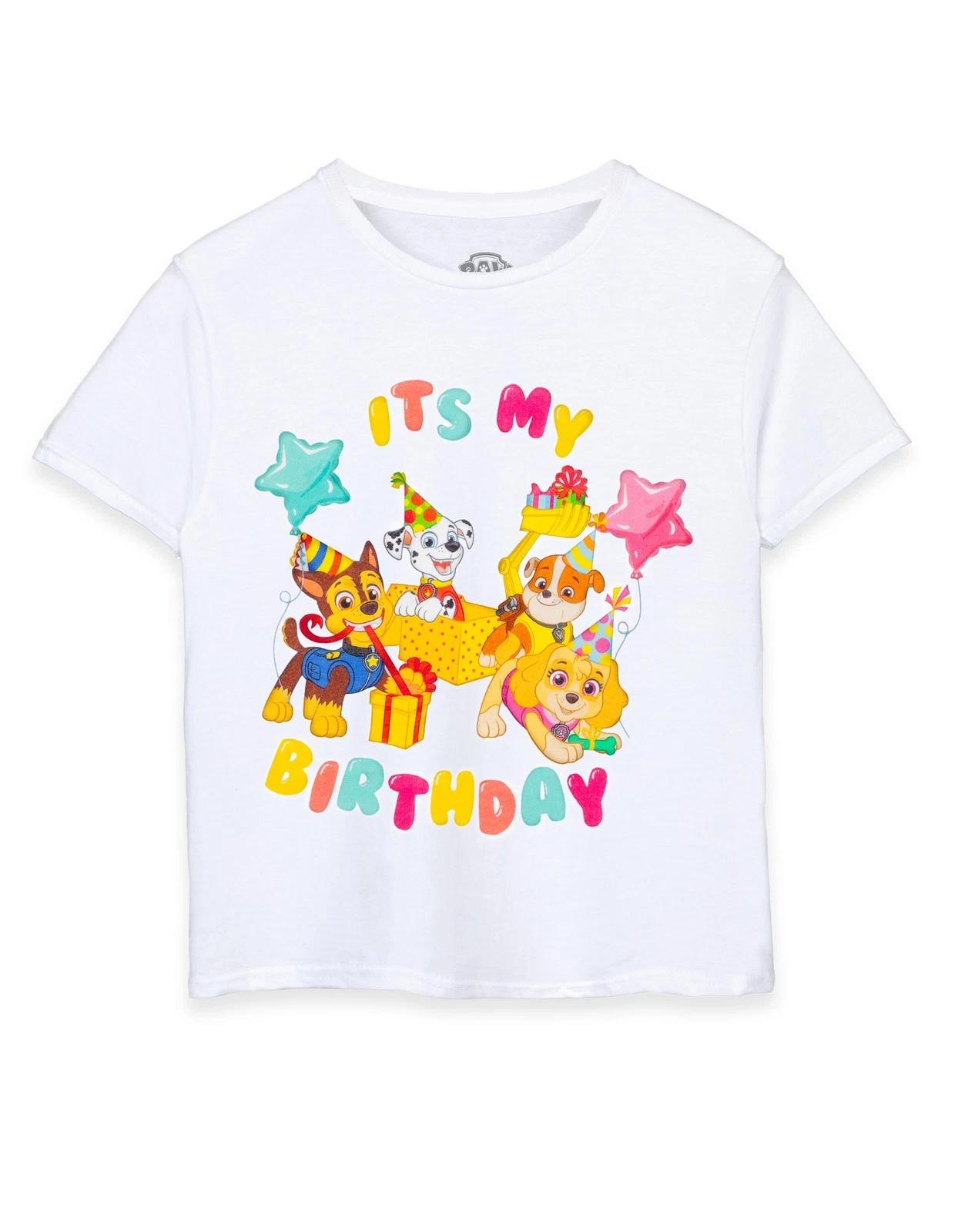 Paw Patrol White It s My Birthday Short Sleeved 100% Cotton T-shirt Mens Tees Top Unisex Kids S