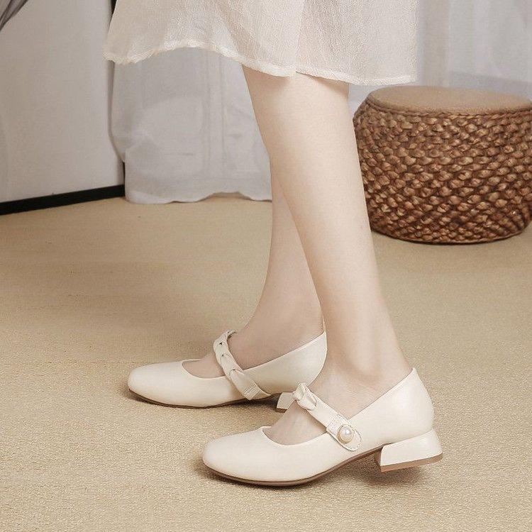 French Mary Jane Autumn New Shoes with Skirt Soft Sole Soft Leather Single Shoes Temperament Thick Heel Small Leather Shoes