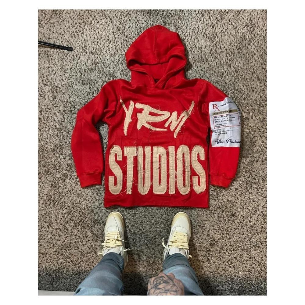 Y2K Harajuku Style New Fashion Letters Posted Fabric Sweater Hoodies Men Street Vintage Punk Hip Hop Casual Hooded Sweater Women M красный