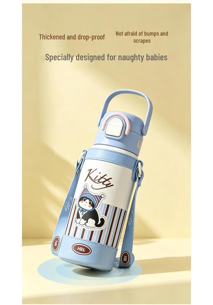 Cartoon Kids Thermos Cup: 316 Stainless Steel, Drop-proof, Portable, Double Straw, High Appearance Water Bottle for Students.