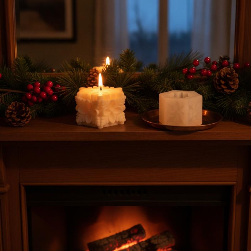 Christmas Snowflake Pillar Candle Mold Easy Demold Silicone Mold for DIY Aroma Candle Soap Home Craft Hobby Christmas Gifts